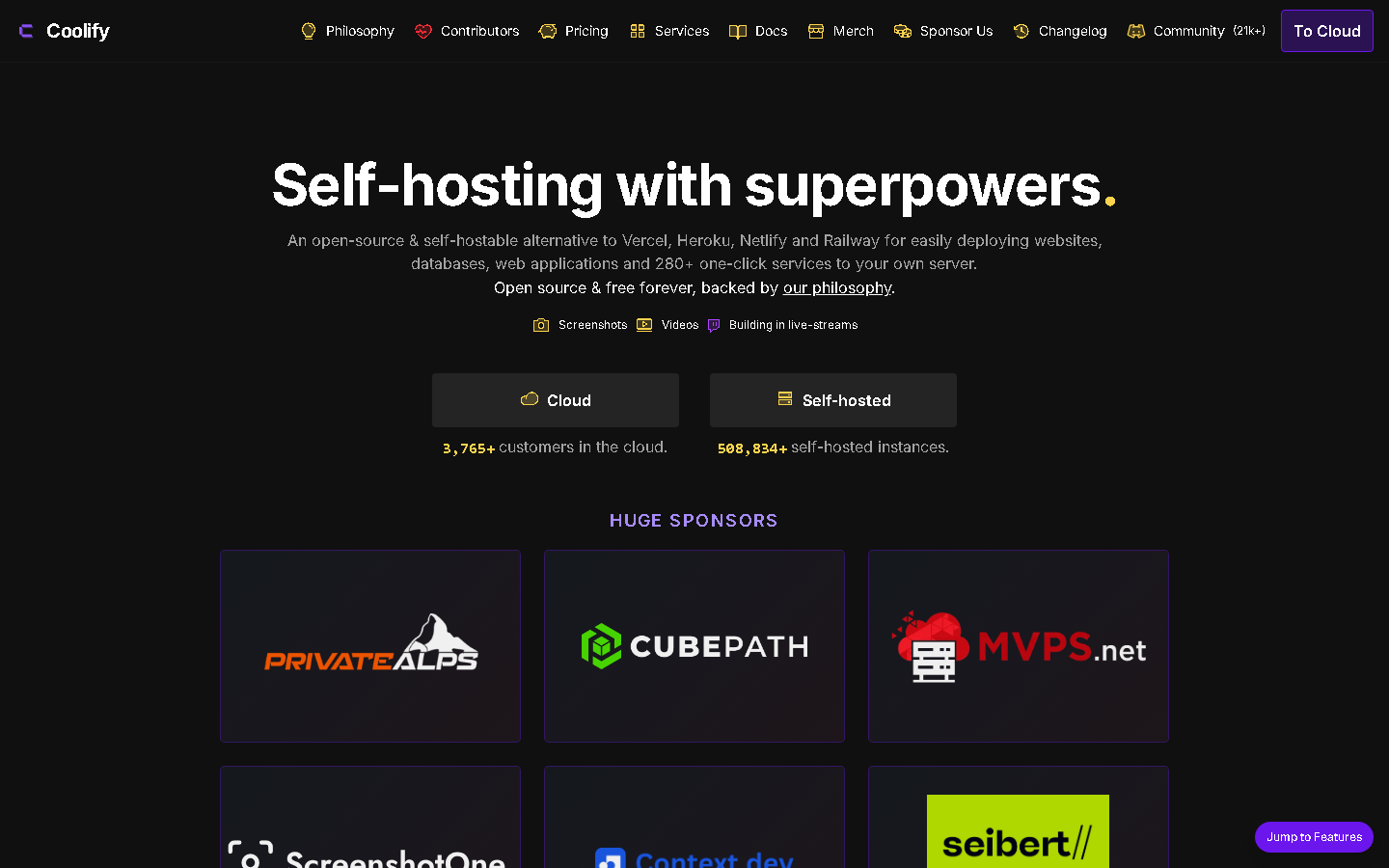Coolify homepage, captured September 2026